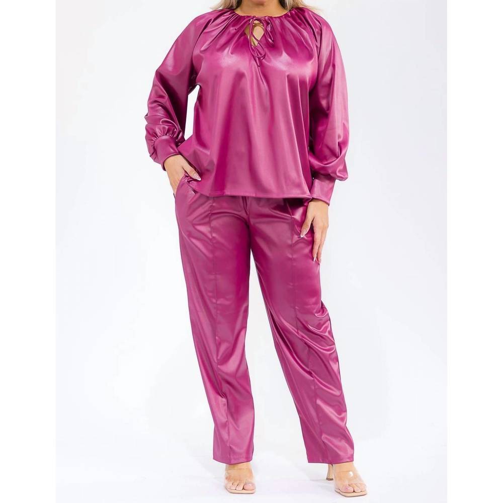 NEW KAREN T DESIGN long sleeve drawstring top and elastic waist pants in pink